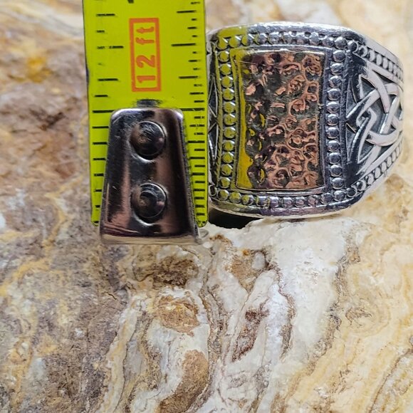 Sz 12 Keith Jack 10k Hammered Gold 925 Sterling Silver Celtic Knot Signet Ring - Picture 6 of 10
